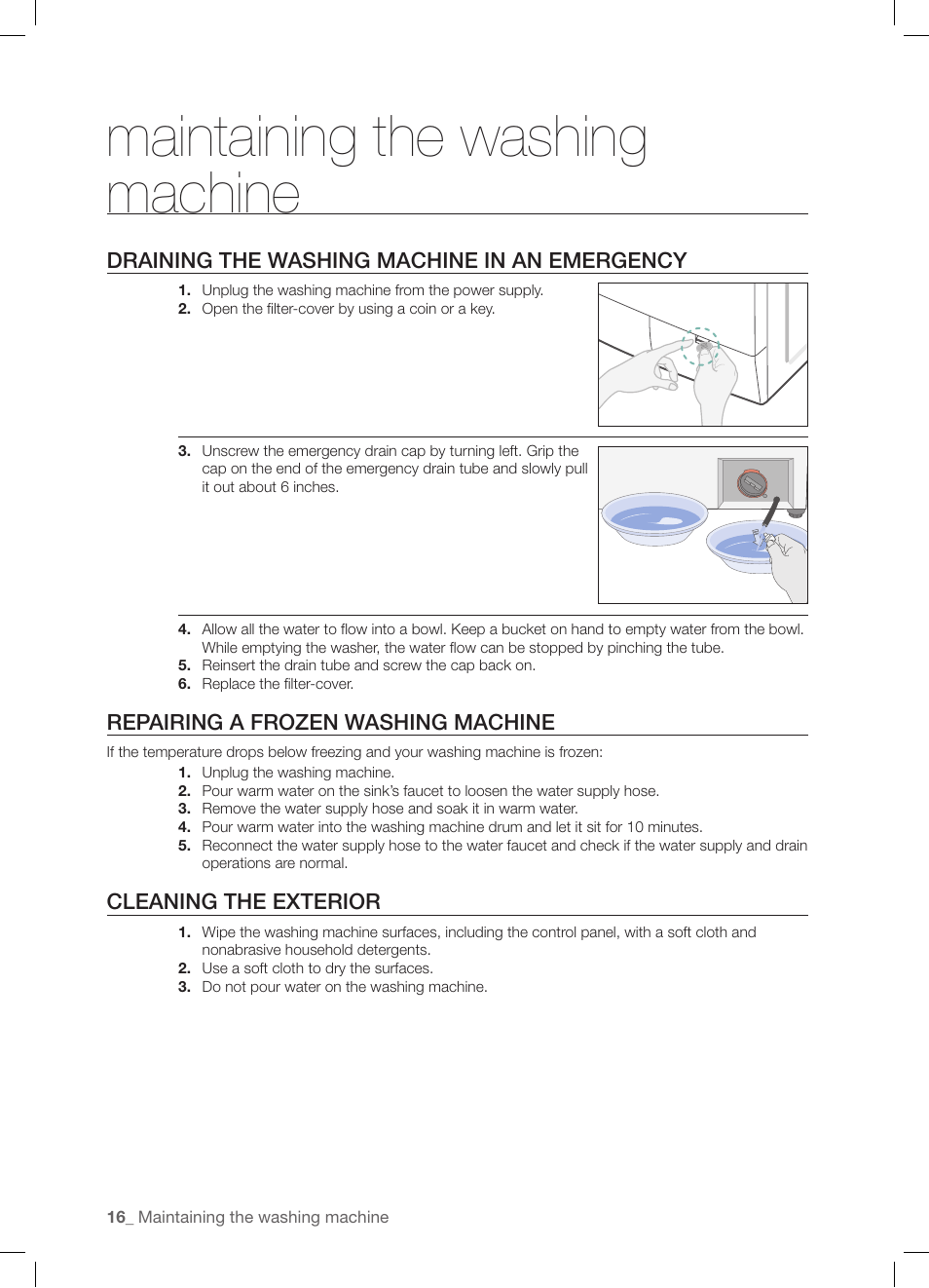 Maintaining the washing machine | Samsung WF-J1254 User Manual | Page 16 / 48