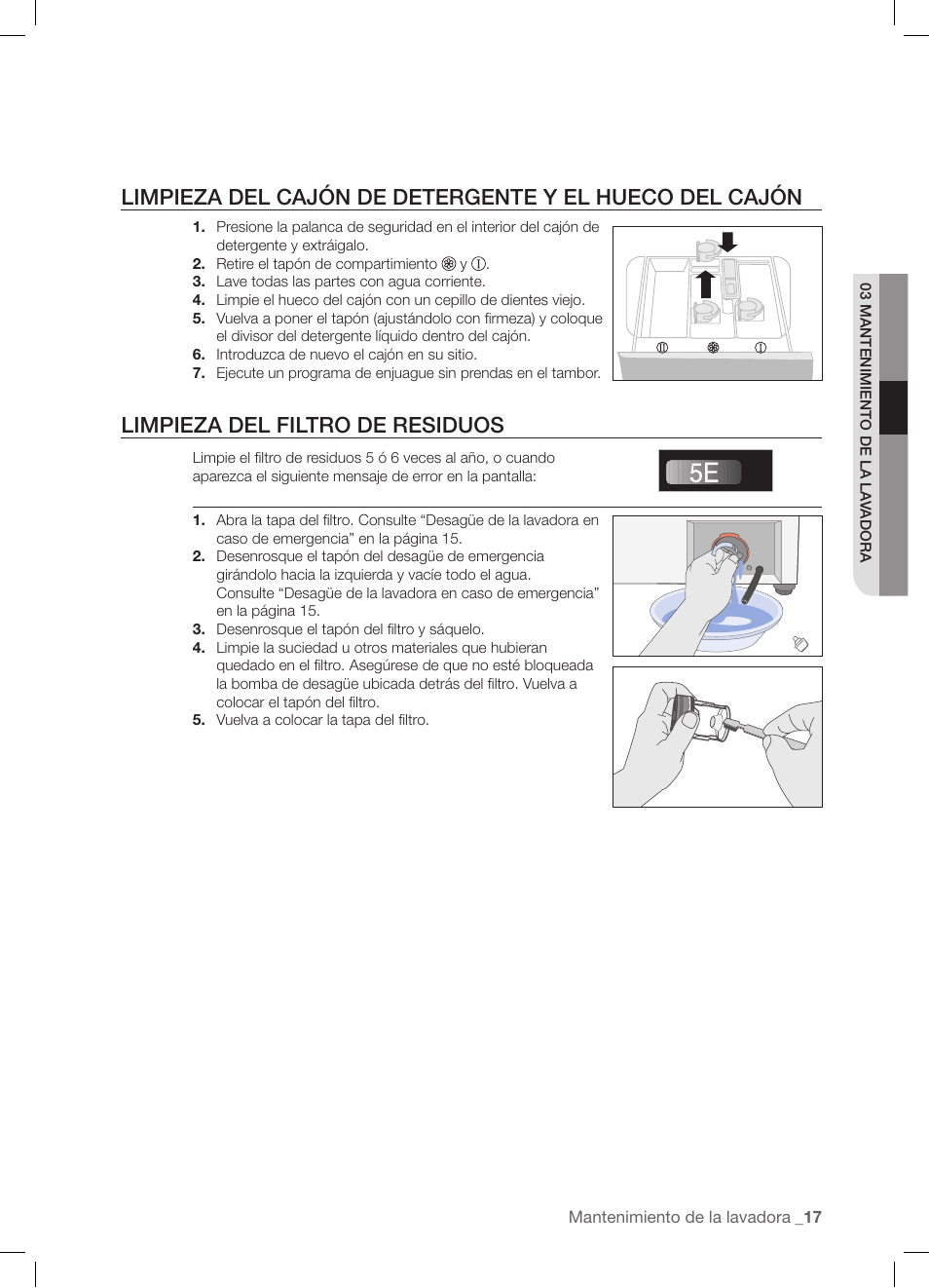 Limpieza del filtro de residuos | Samsung WF-J1254 User Manual | Page 41 / 48