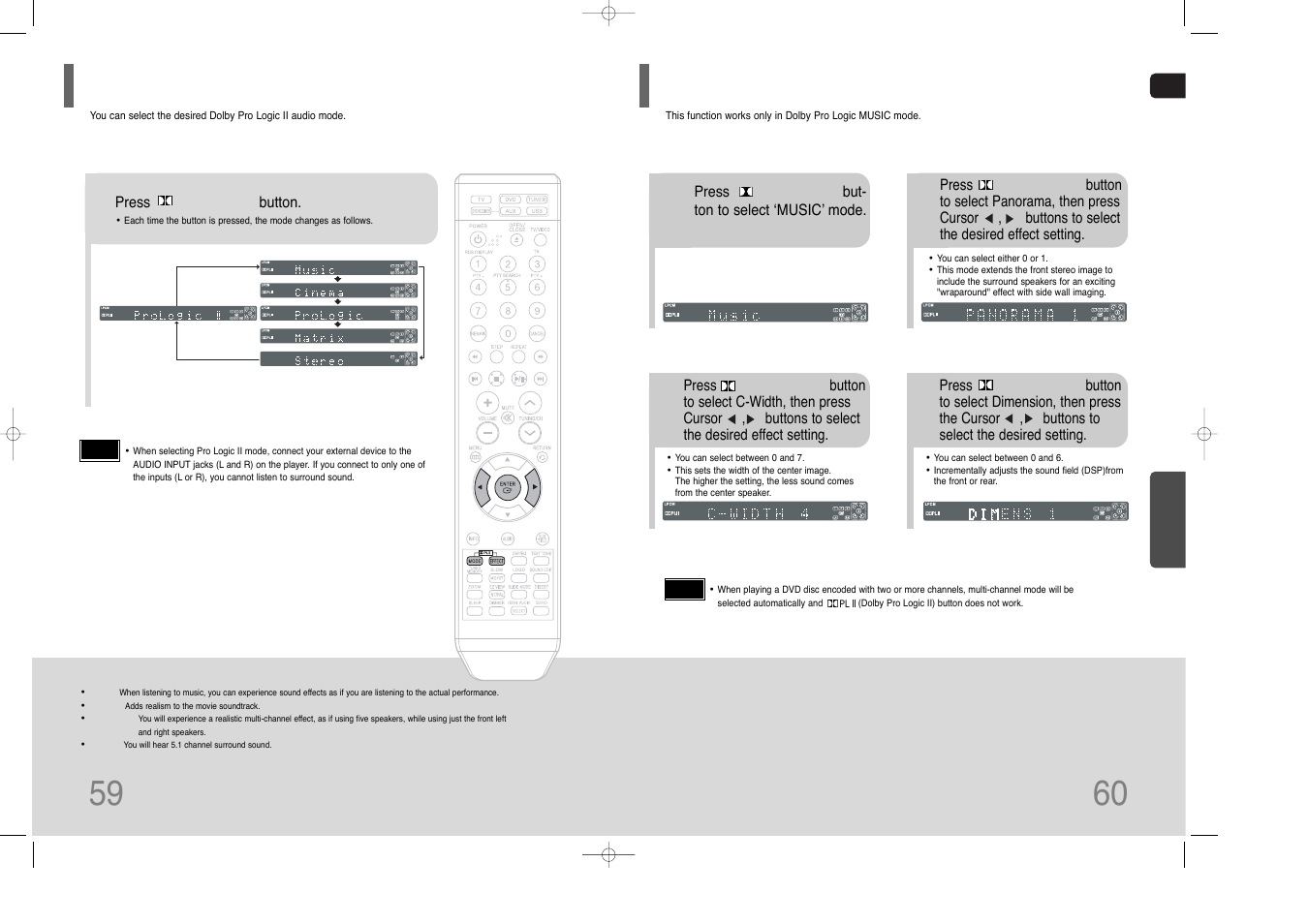 Dolby pro logic ii mode, Dolby pro logic ii effect, Dolby pro logic ii effect 59 | Samsung HT-THQ25 User Manual | Page 31 / 39