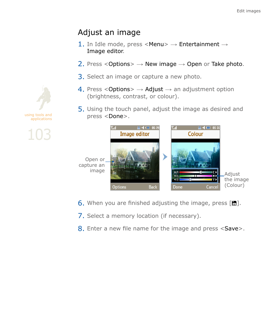 Adjust an image | Samsung SOUL SGH-U900 User Manual | Page 104 / 152
