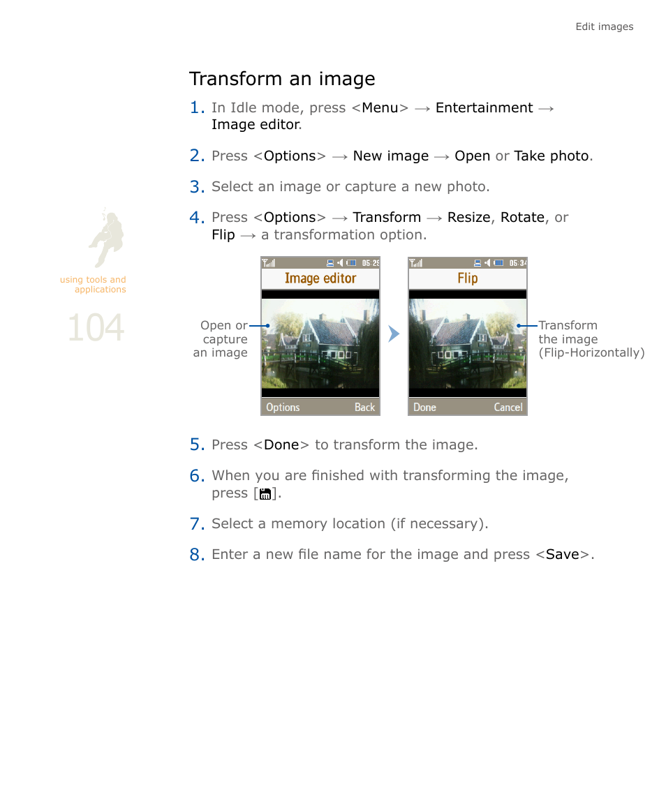 Transform an image | Samsung SOUL SGH-U900 User Manual | Page 105 / 152