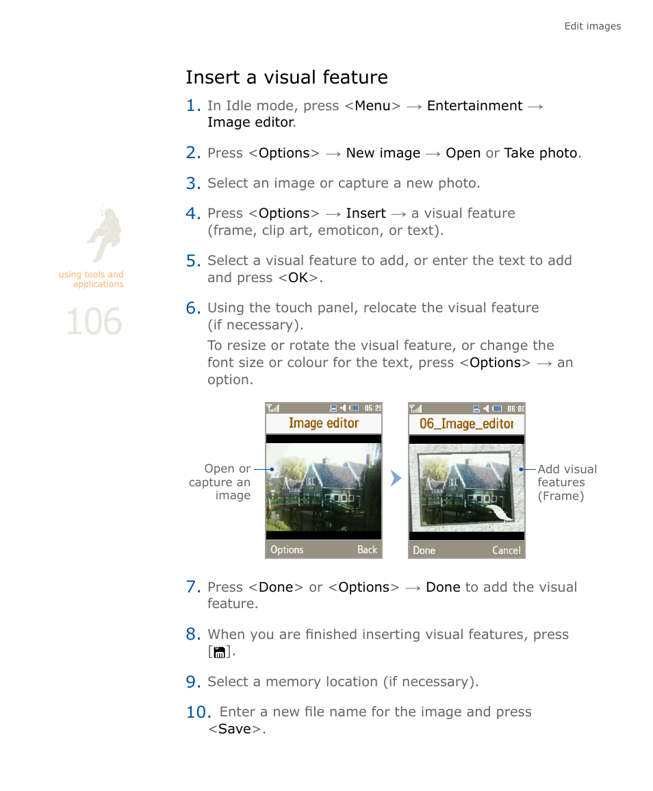 Insert a visual feature | Samsung SOUL SGH-U900 User Manual | Page 107 / 152