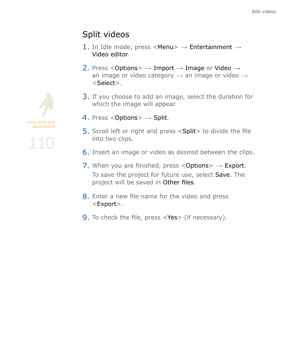 Split videos | Samsung SOUL SGH-U900 User Manual | Page 111 / 152