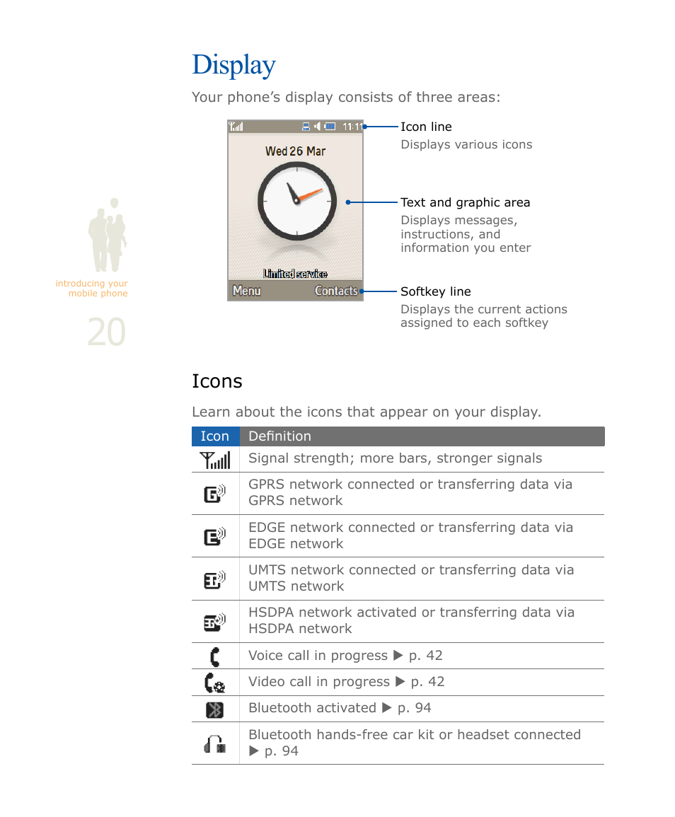 Display, Icons | Samsung SOUL SGH-U900 User Manual | Page 21 / 152