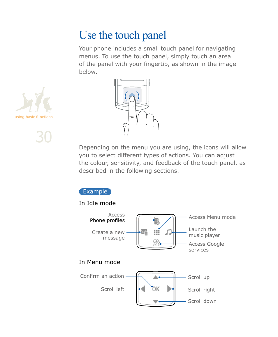 Using the touch panel, Use the touch panel | Samsung SOUL SGH-U900 User Manual | Page 31 / 152
