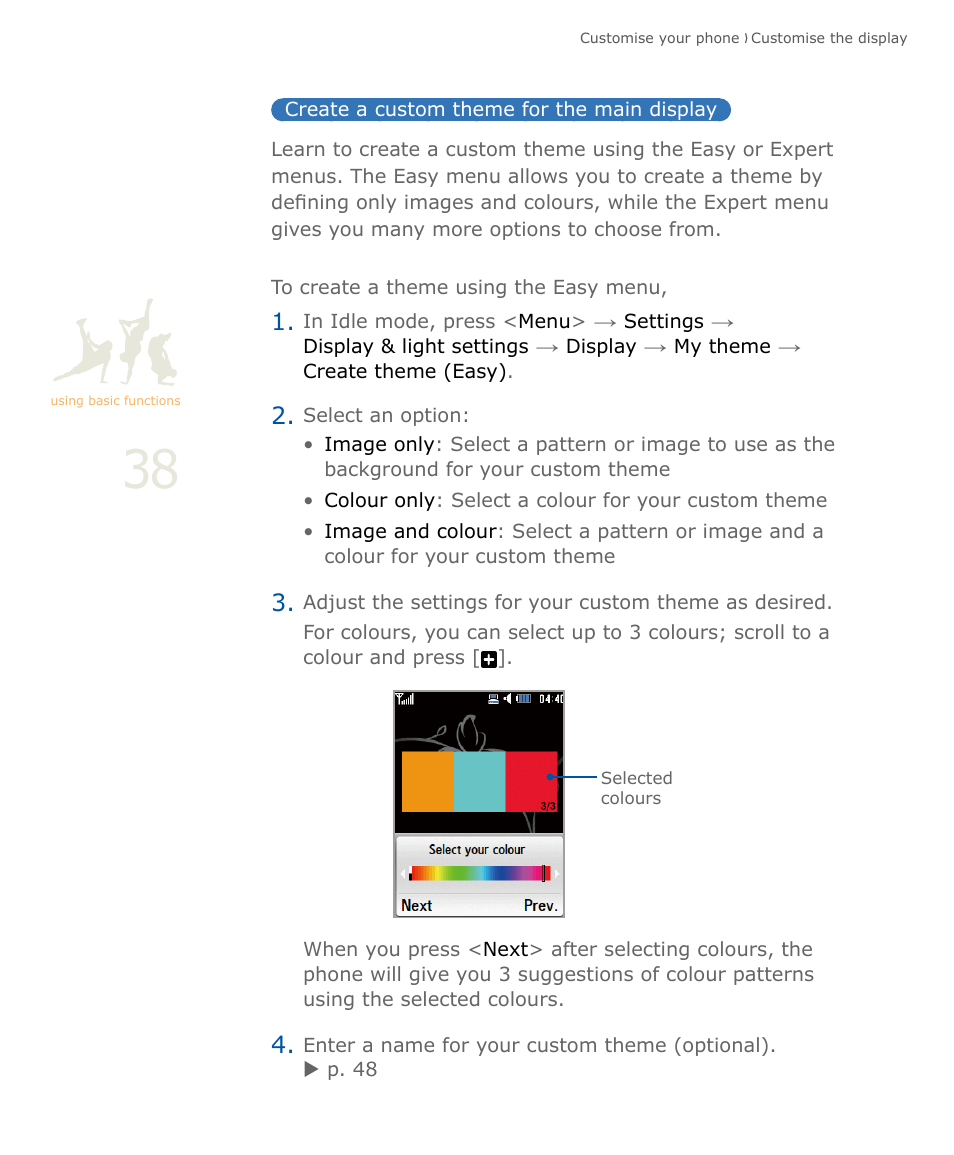 Create a custom theme for the main display | Samsung SOUL SGH-U900 User Manual | Page 39 / 152