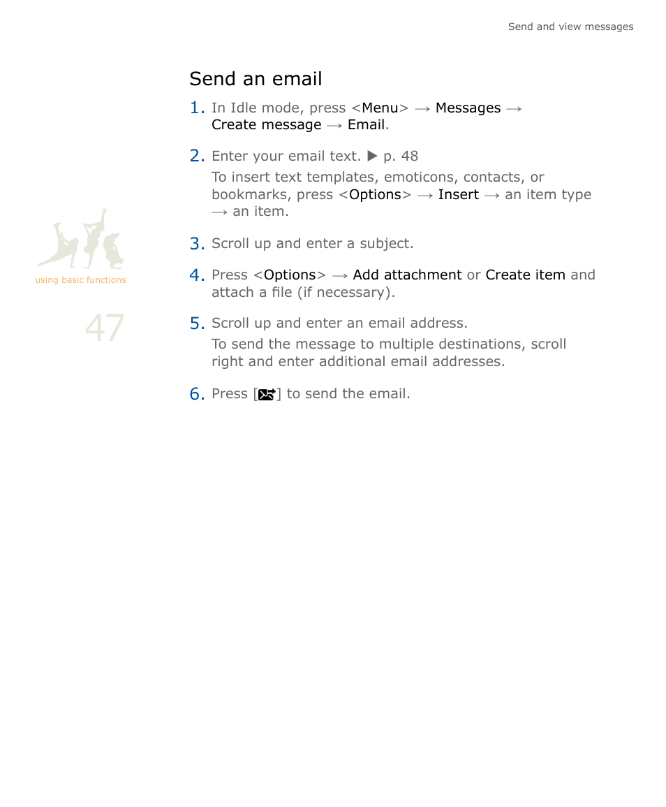 Send an email | Samsung SOUL SGH-U900 User Manual | Page 48 / 152