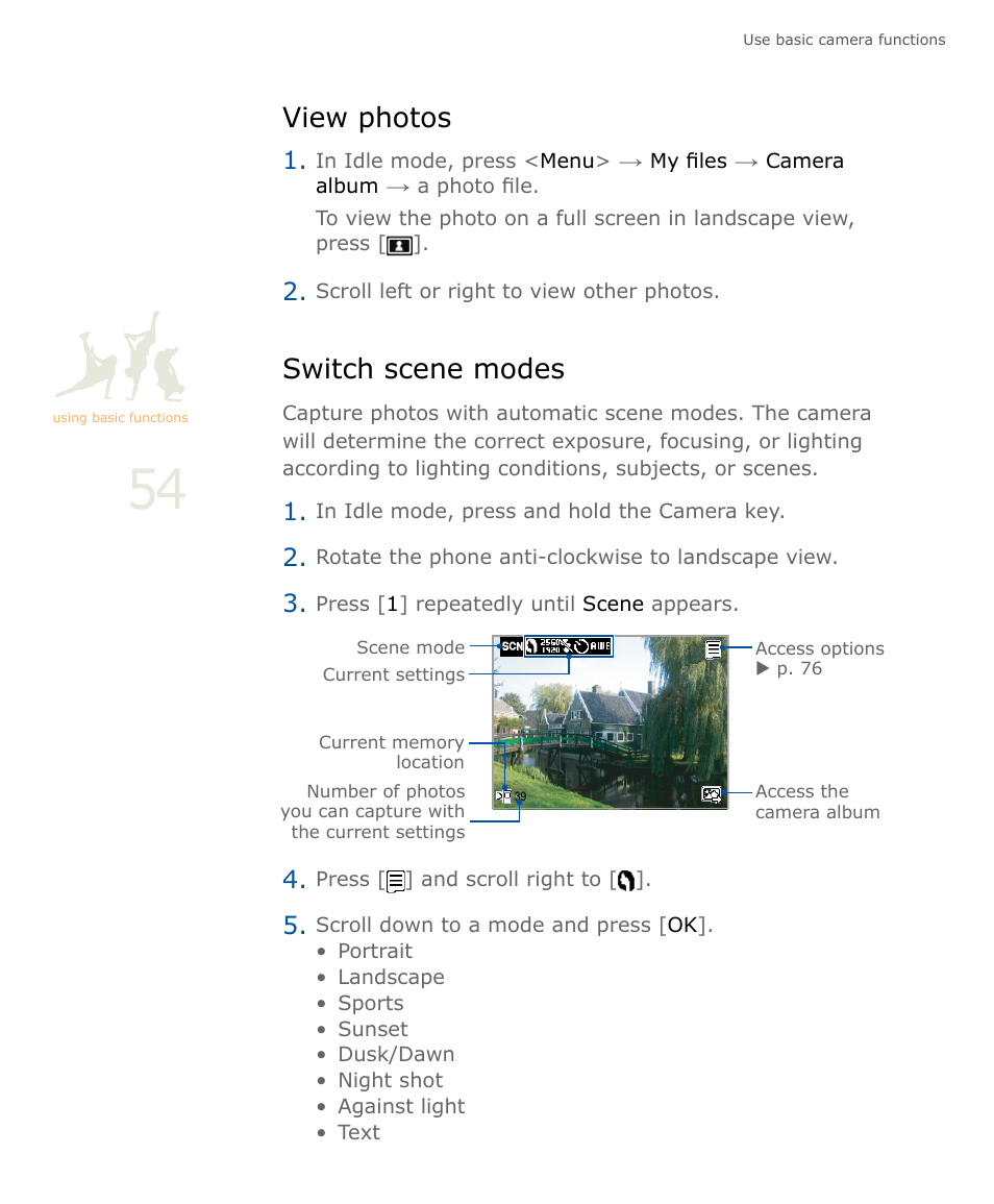 View photos, Switch scene modes, View photos switch scene modes | Samsung SOUL SGH-U900 User Manual | Page 55 / 152