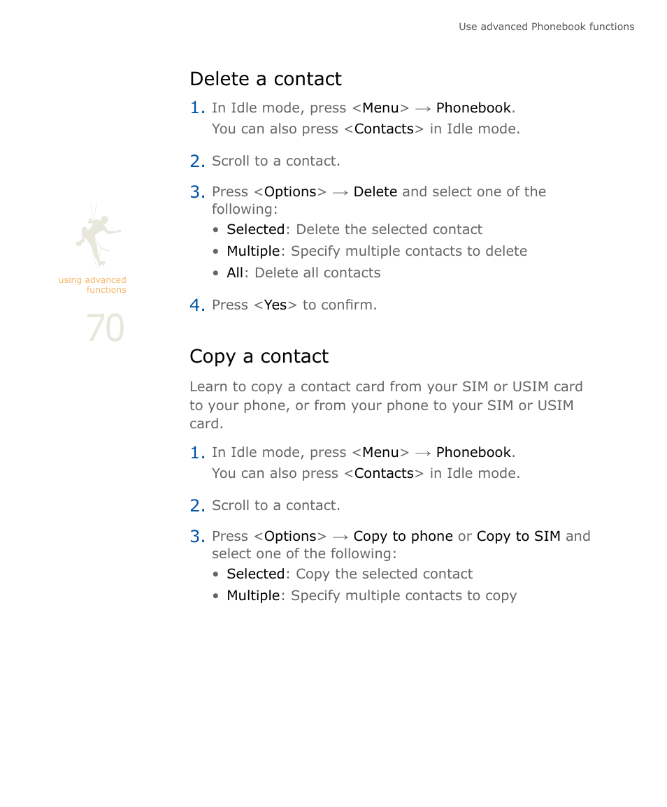 Delete a contact, Copy a contact, Delete a contact copy a contact | Samsung SOUL SGH-U900 User Manual | Page 71 / 152