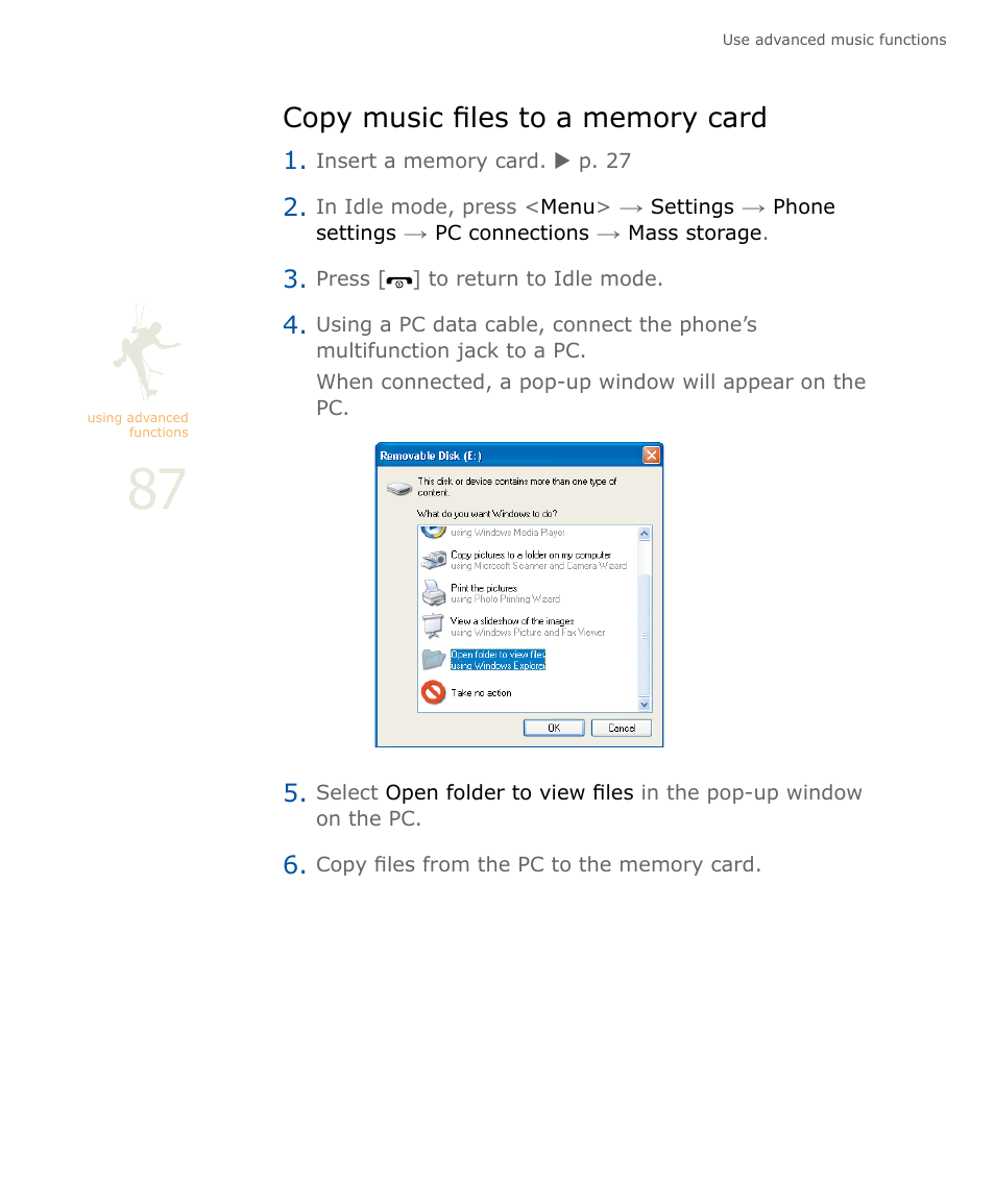 Copy music files to a memory card, P. 87 | Samsung SOUL SGH-U900 User Manual | Page 88 / 152