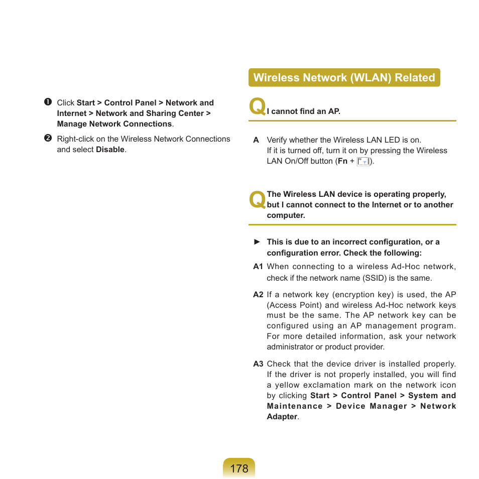 Wireless network (wlan) related | Samsung Q45c User Manual | Page 179 / 199