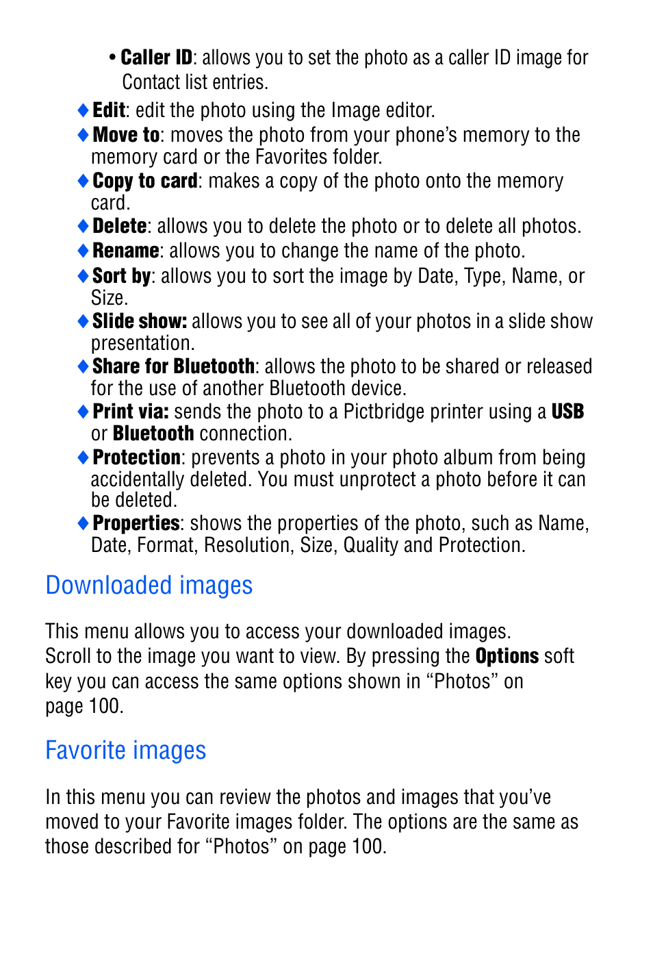 Downloaded images, Favorite images | Samsung SGH-D606 User Manual | Page 107 / 185