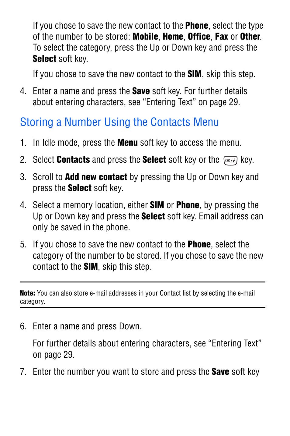 Storing a number using the contacts menu | Samsung SGH-D606 User Manual | Page 116 / 185