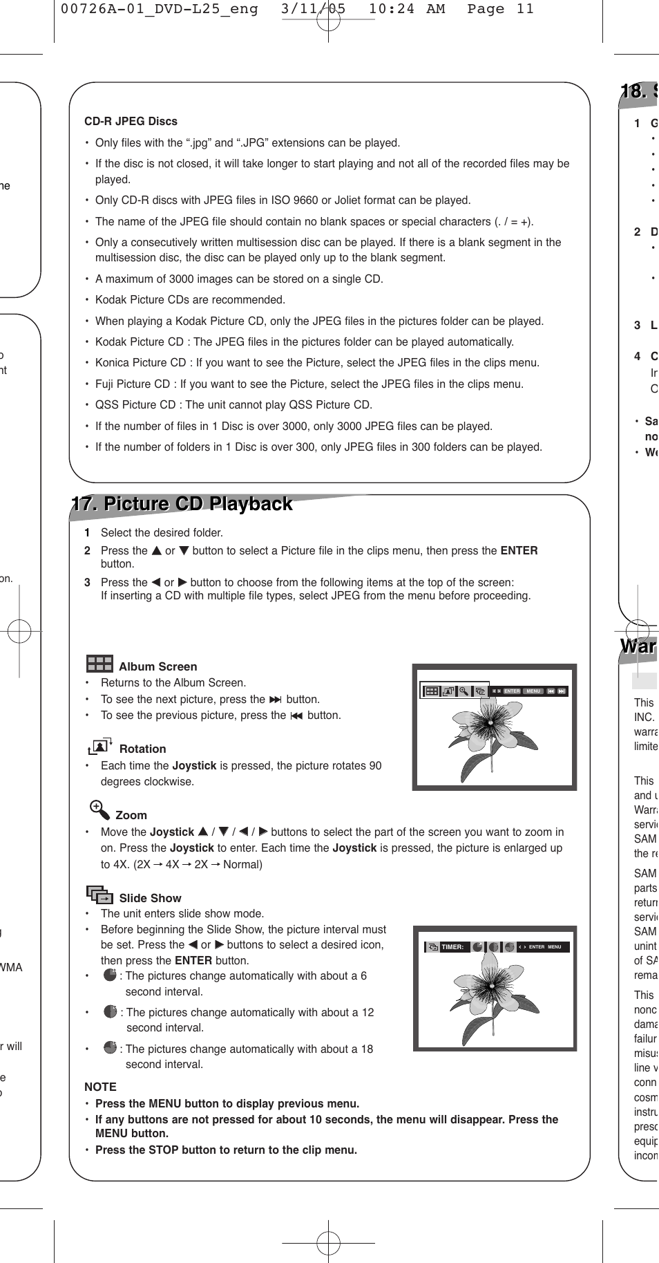 Picture cd playback | Samsung DVD-L25 User Manual | Page 11 / 12
