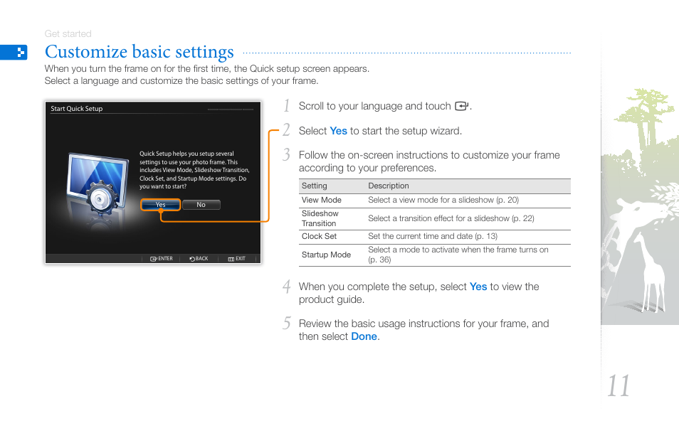 Customize basic settings | Samsung LP10WSLSB/ZA User Manual | Page 11 / 49
