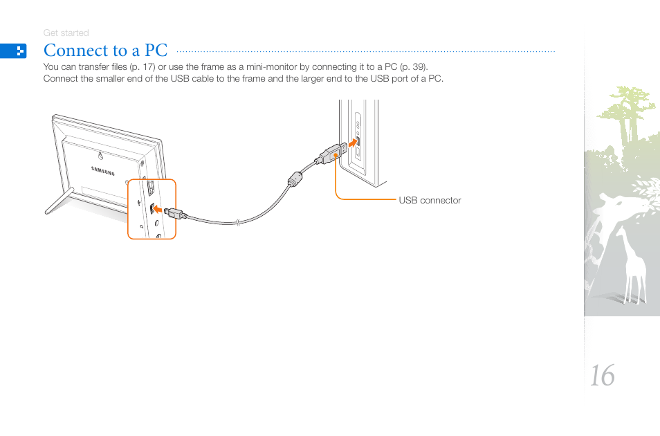 Connect to a pc | Samsung LP10WSLSB/ZA User Manual | Page 16 / 49