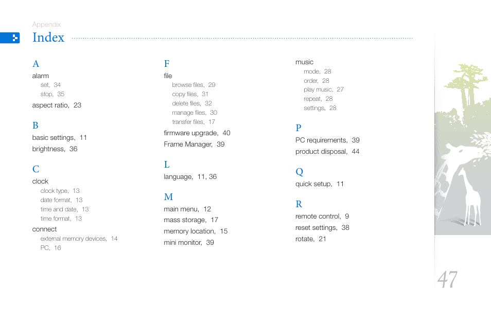 Index | Samsung LP10WSLSB/ZA User Manual | Page 47 / 49