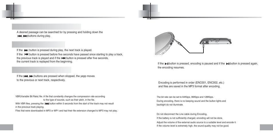 Searching for music/voice files, Encoding mp3s | Samsung YEPP Sports YP-60H User Manual | Page 19 / 34