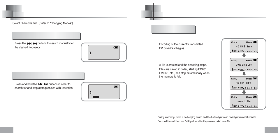 Listening to fm radio, Encoding from fm radio | Samsung YEPP Sports YP-60H User Manual | Page 20 / 34