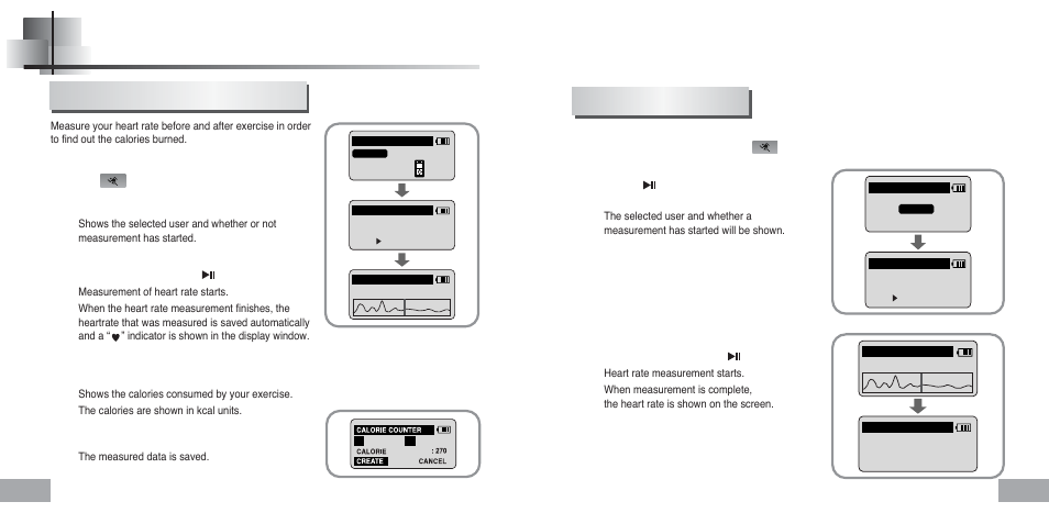 Using sports function, Measuring heartrate, Measuring calories consumed | Samsung YEPP Sports YP-60H User Manual | Page 30 / 34