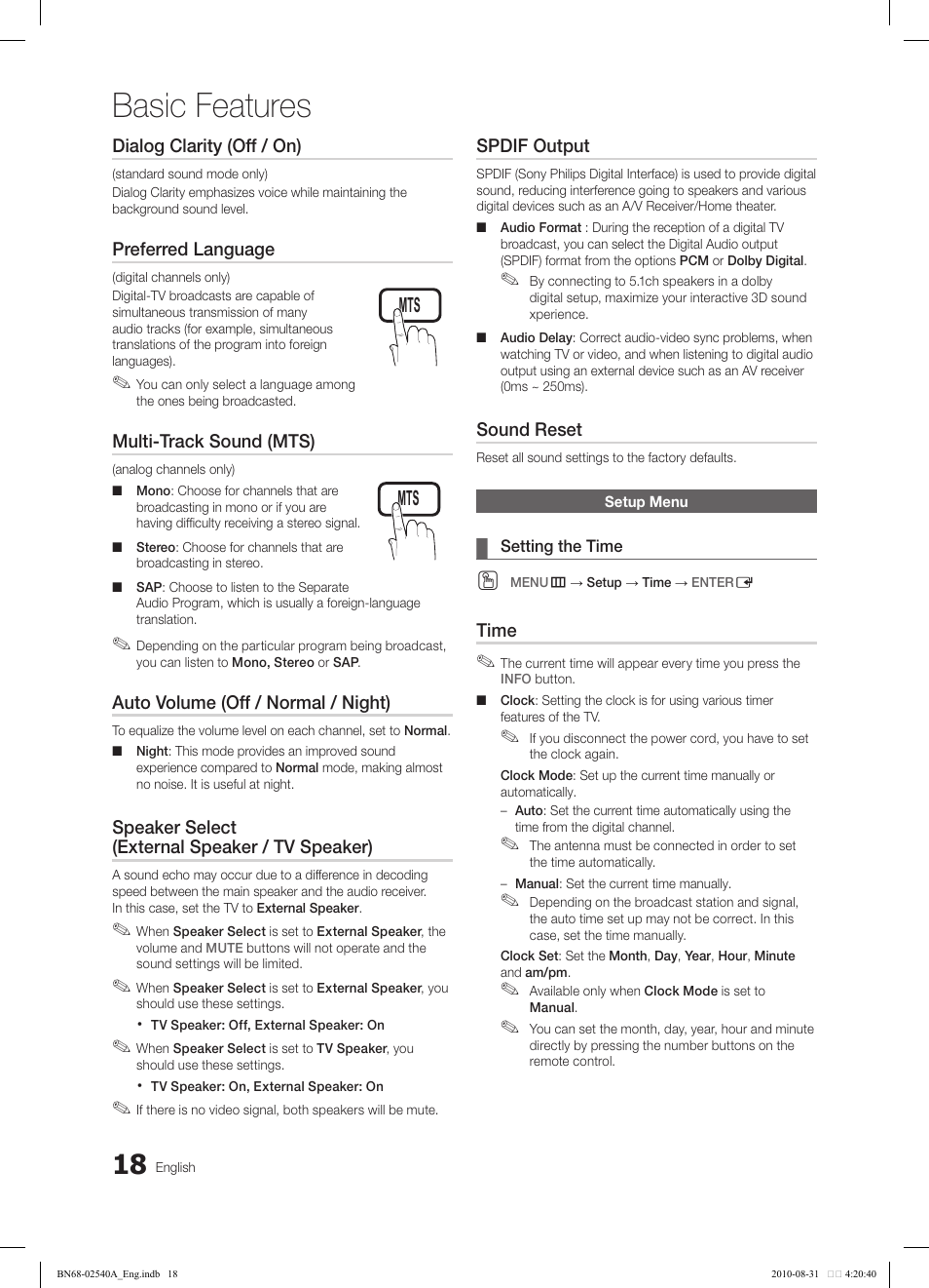 Basic features | Samsung 540 User Manual | Page 18 / 41