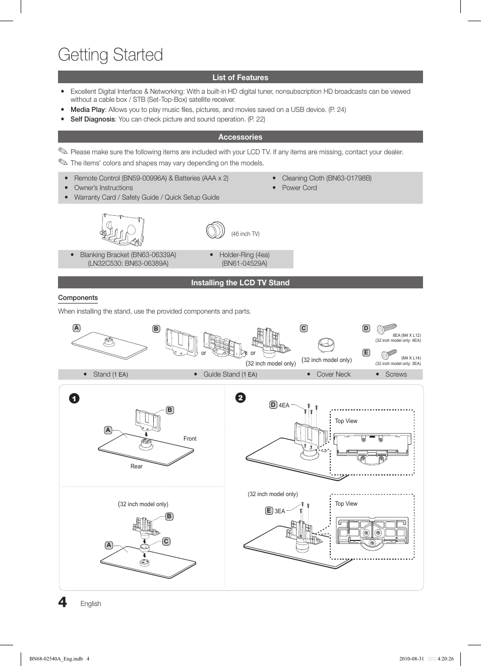 Getting started | Samsung 540 User Manual | Page 4 / 41