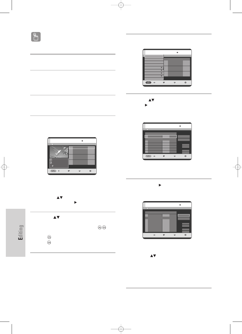 Editing, 112 - english, Using the title list button | About using copy button, Using the menu button | Samsung DVD-HR725 User Manual | Page 112 / 135