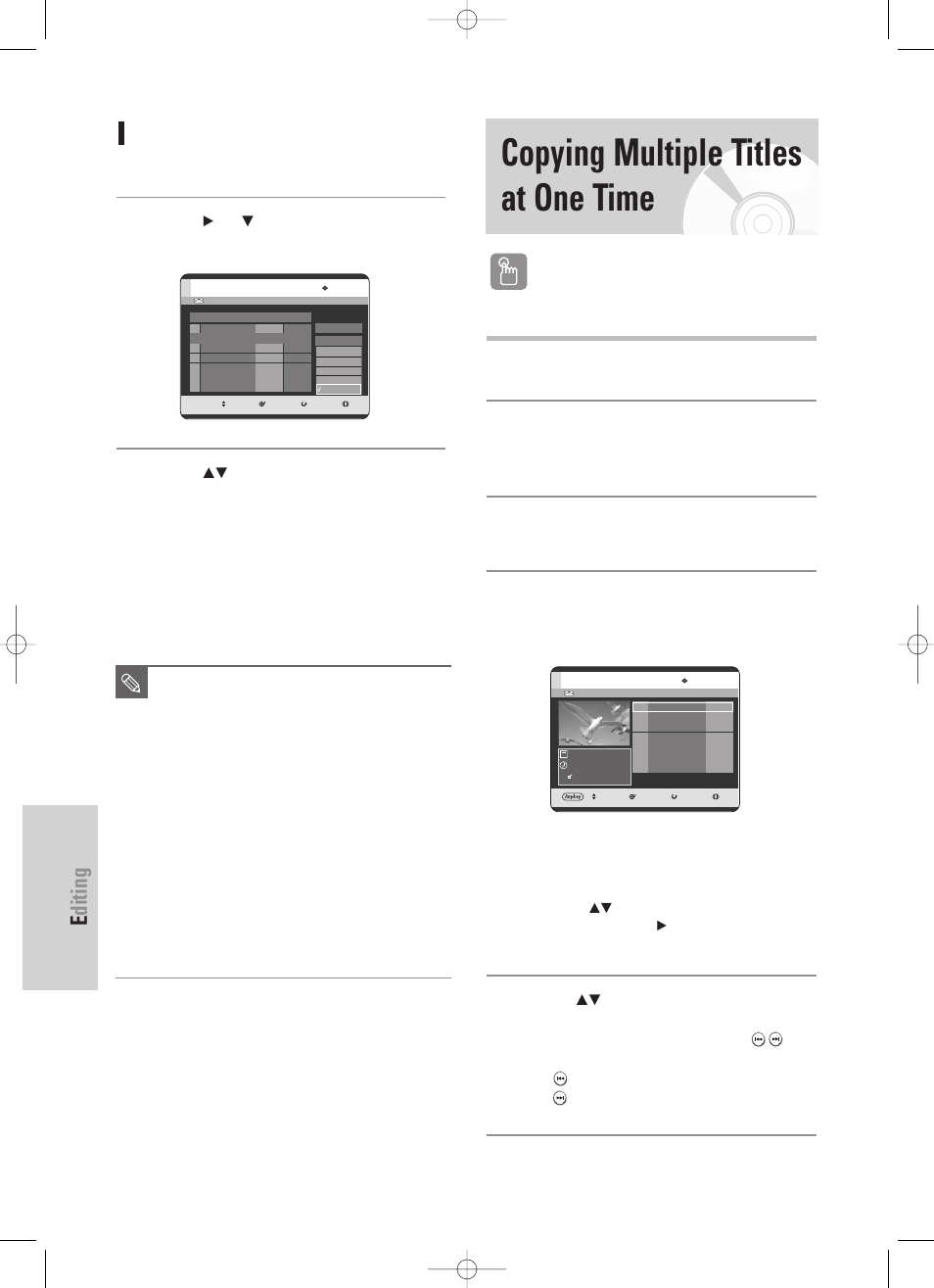 Changing the record mode, Copying multiple titles at one time, Editing | 114 - english, Using the title list button | Samsung DVD-HR725 User Manual | Page 114 / 135