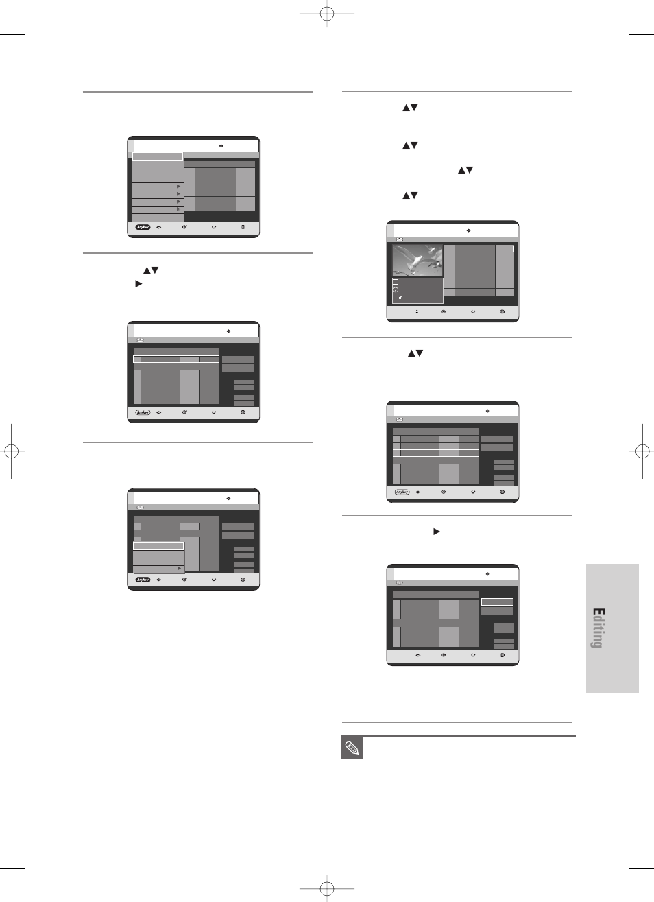 Editing, English - 115, Ok or | Described on page 113, Press the anykey button, Button. copy screen is displayed | Samsung DVD-HR725 User Manual | Page 115 / 135