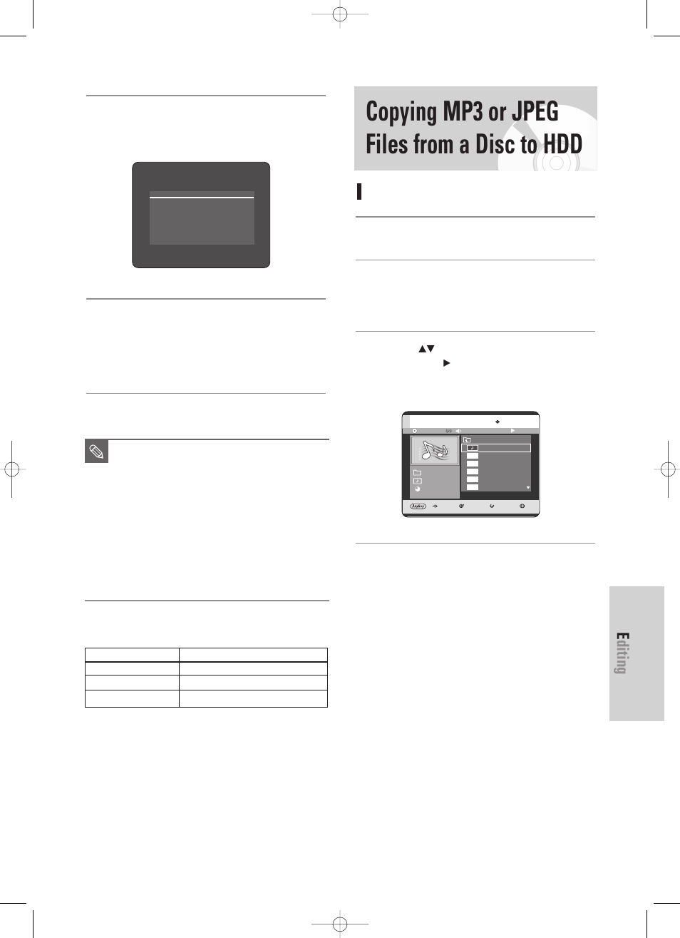 Copying mp3 or jpeg files from a disc to hdd, File copy, Editing | English - 119 | Samsung DVD-HR725 User Manual | Page 119 / 135