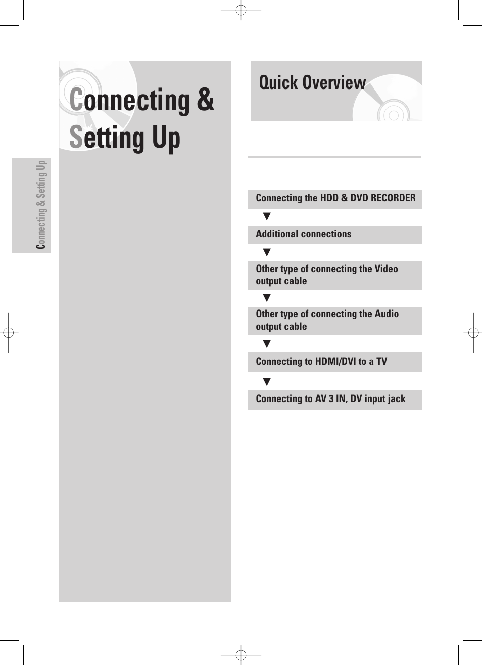 Connecting & setting up, Quick overview, Connecting & s etting up | Samsung DVD-HR725 User Manual | Page 18 / 135