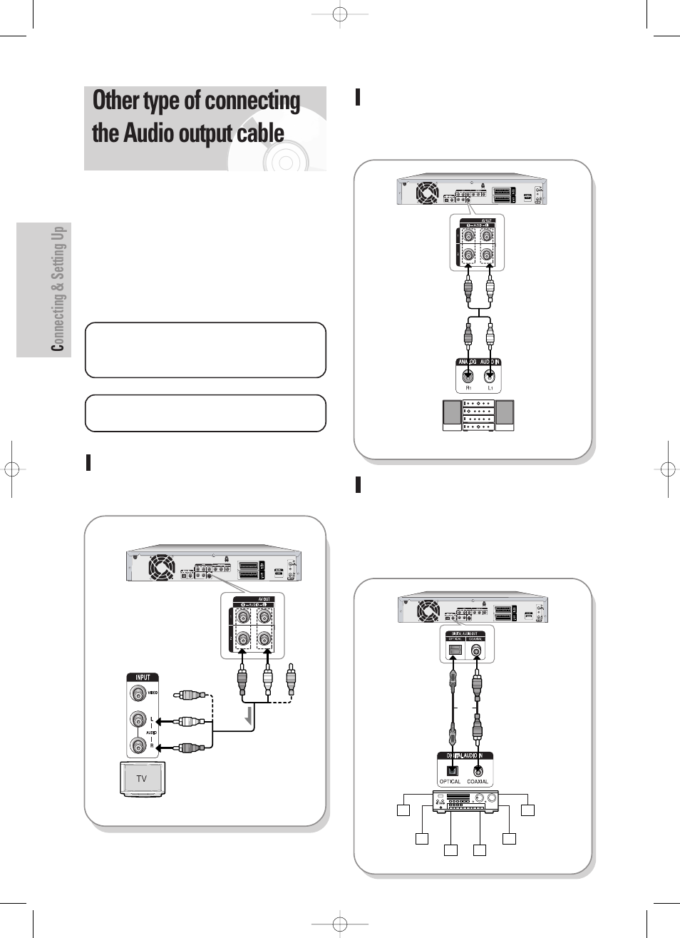 Other type of connecting the audio output cable, Case 1 : connecting to your tv, Connecting & setting up | 22 - english | Samsung DVD-HR725 User Manual | Page 22 / 135
