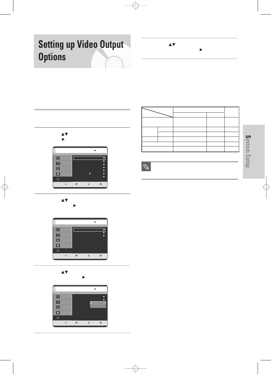 Setting up video output options, System setup, English - 41 | Available video output jack | Samsung DVD-HR725 User Manual | Page 41 / 135