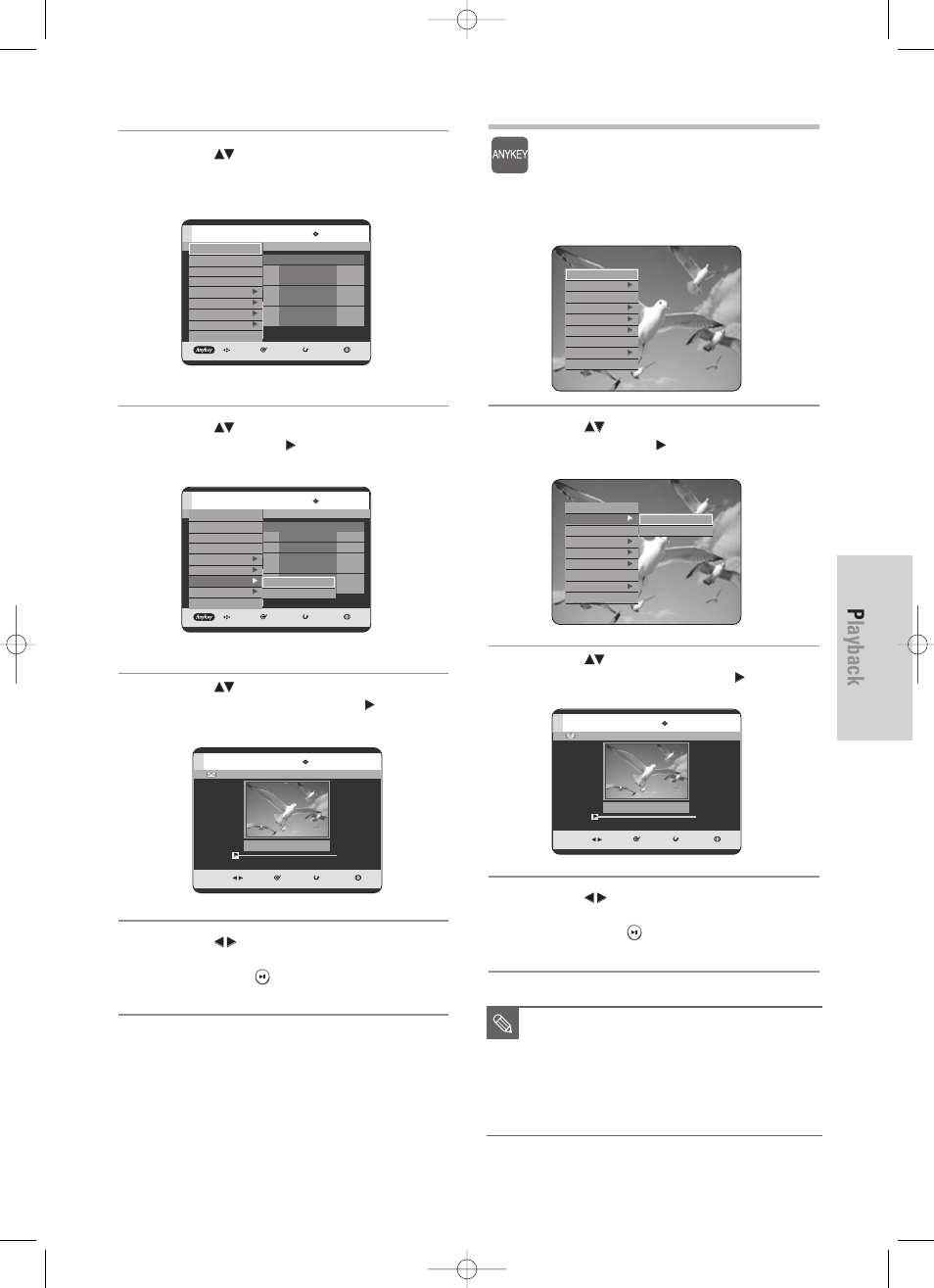 Playback, English - 55, Using the anykey button | An edited title may not display exact search time, Press the, Button, Press the anykey button during playback | Samsung DVD-HR725 User Manual | Page 55 / 135
