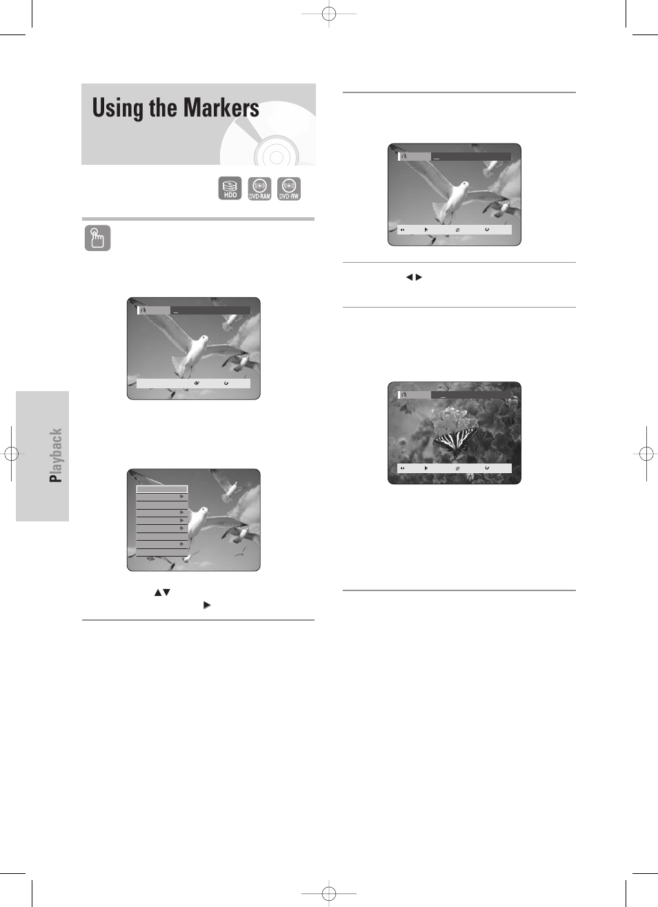 Using the markers, Playback, 56 - english | Using the marker button | Samsung DVD-HR725 User Manual | Page 56 / 135