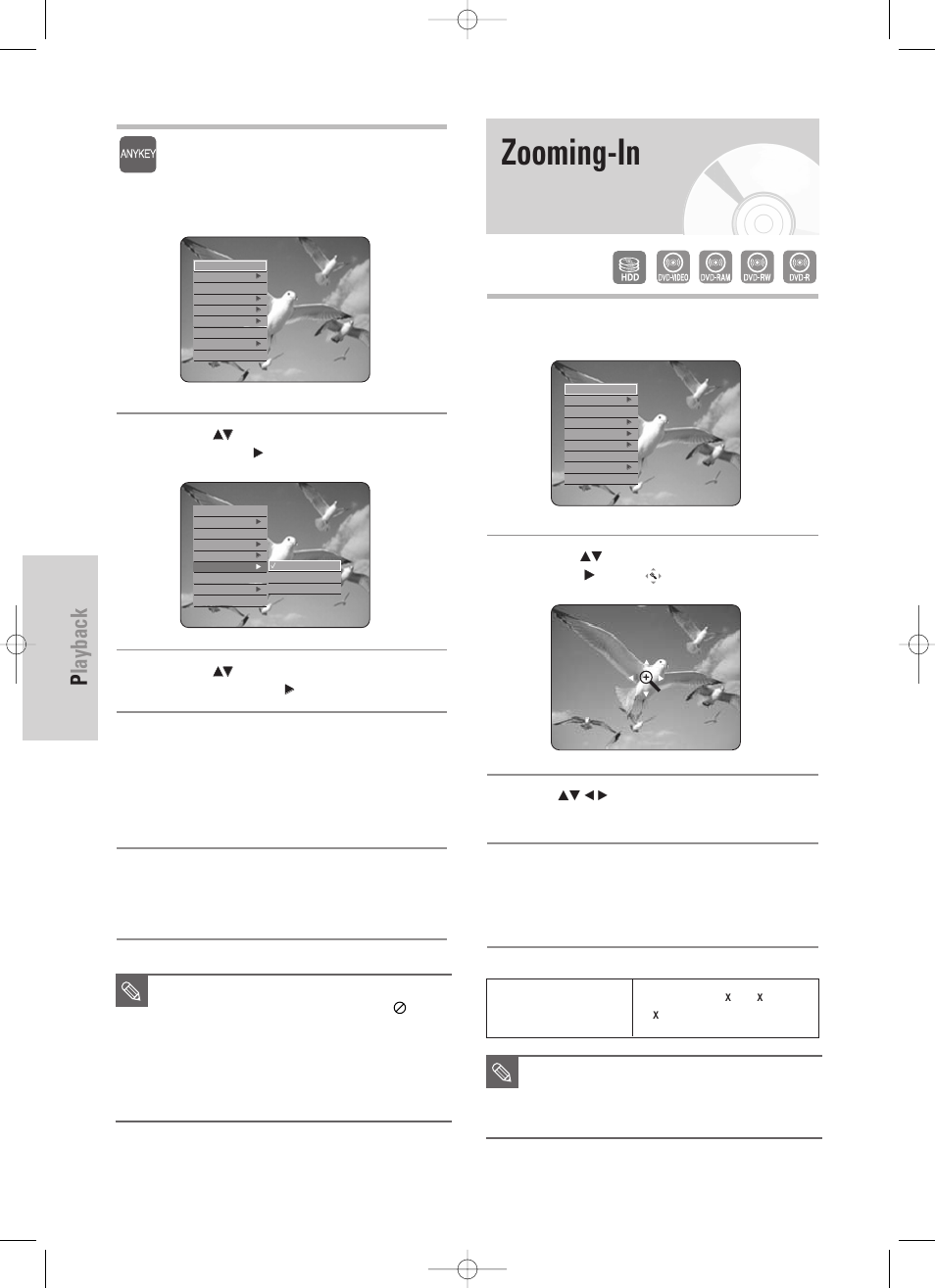 Zooming-in, Playback, 64 - english | Using the anykey button | Samsung DVD-HR725 User Manual | Page 64 / 135