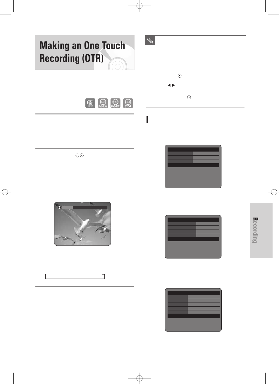 Making an one touch recording (otr), Recording, English - 83 | About info button | Samsung DVD-HR725 User Manual | Page 83 / 135