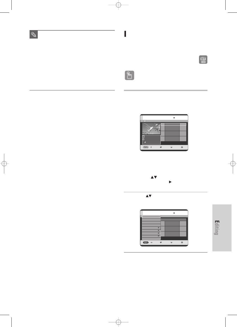 Splitting a section of a title (split), Editing, English - 99 | Using the title list button, Using the menu button, Once dvd-rw/-r is finalised, it cannot be deleted | Samsung DVD-HR725 User Manual | Page 99 / 135