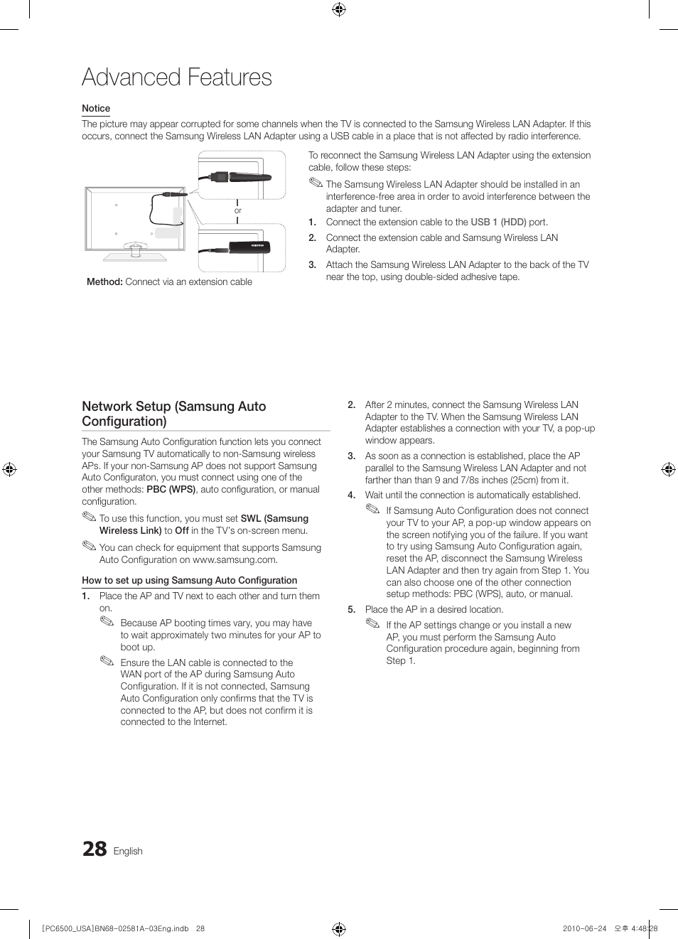 Advanced features | Samsung 6500 User Manual | Page 28 / 60