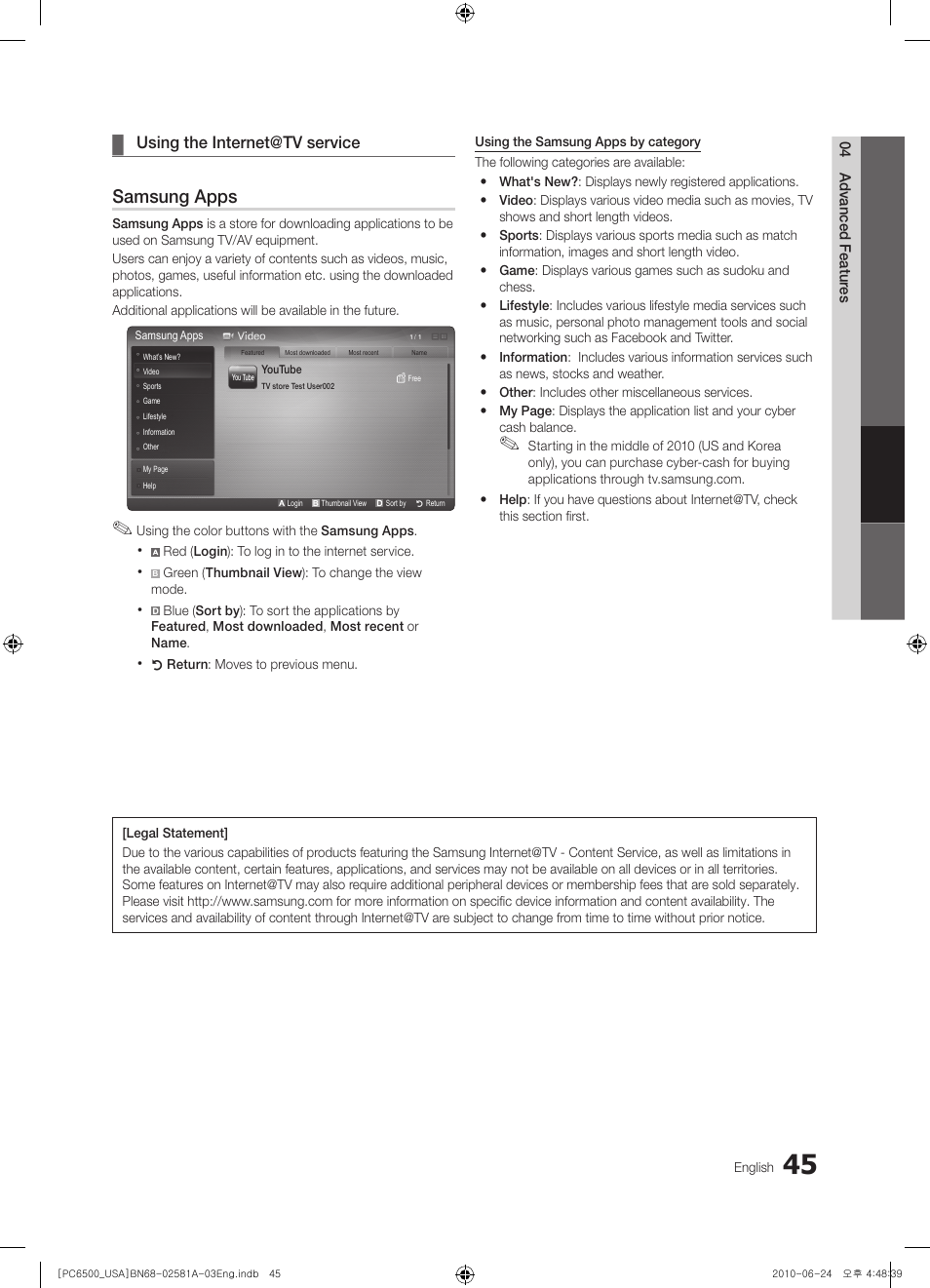 Samsung apps | Samsung 6500 User Manual | Page 45 / 60