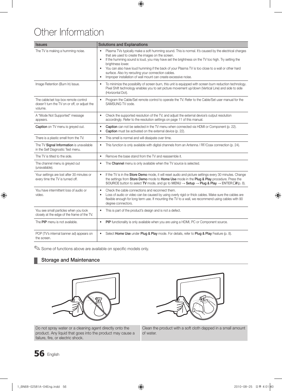 Other information, Storage and maintenance | Samsung 6500 User Manual | Page 56 / 60