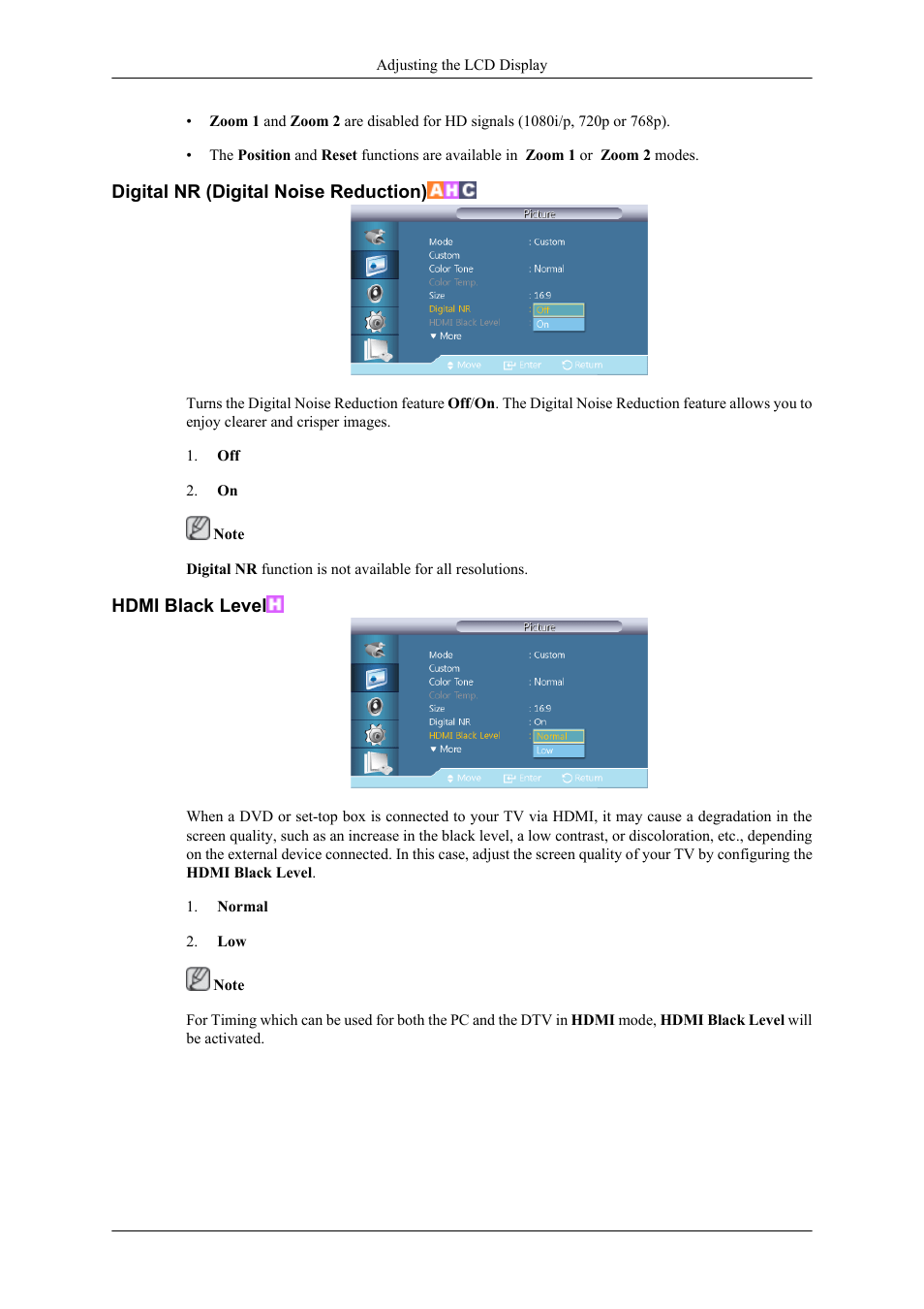 Digital nr (digital noise reduction), Hdmi black level | Samsung 400TS-3 User Manual | Page 122 / 167