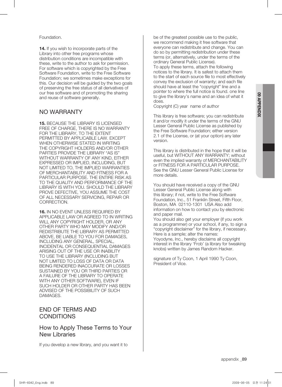 No warranty | Samsung SHR-6040 User Manual | Page 93 / 96