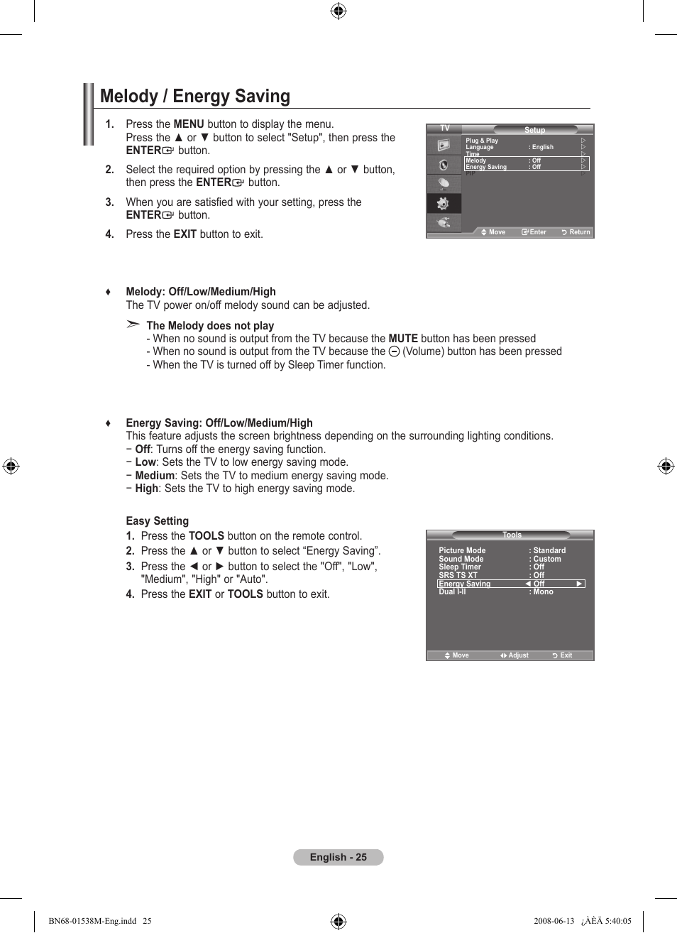 Melody / energy saving | Samsung BN68-01538M-00 User Manual | Page 27 / 35