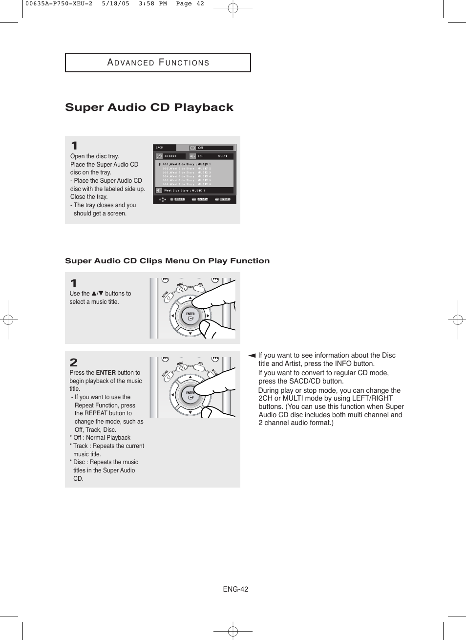Super audio cd playback | Samsung DVD-P750 User Manual | Page 42 / 76