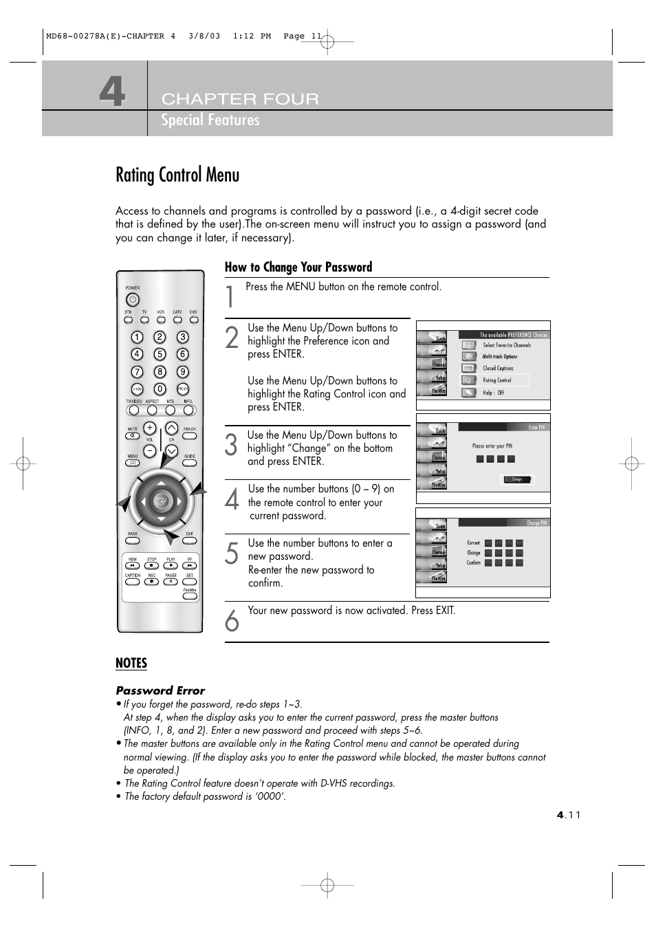 Rating control menu | Samsung SIR-T165 User Manual | Page 45 / 63