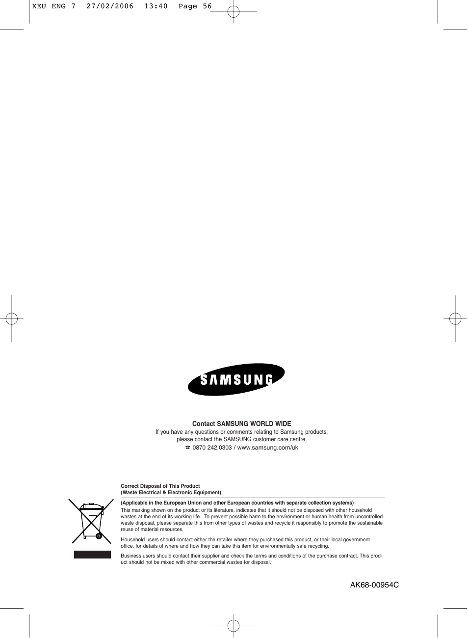 Samsung DVD-V5600 User Manual | Page 56 / 56