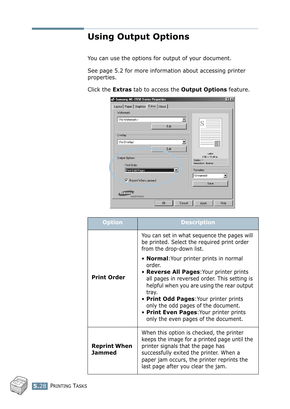 Using output options | Samsung ML 2550 User Manual | Page 115 / 231