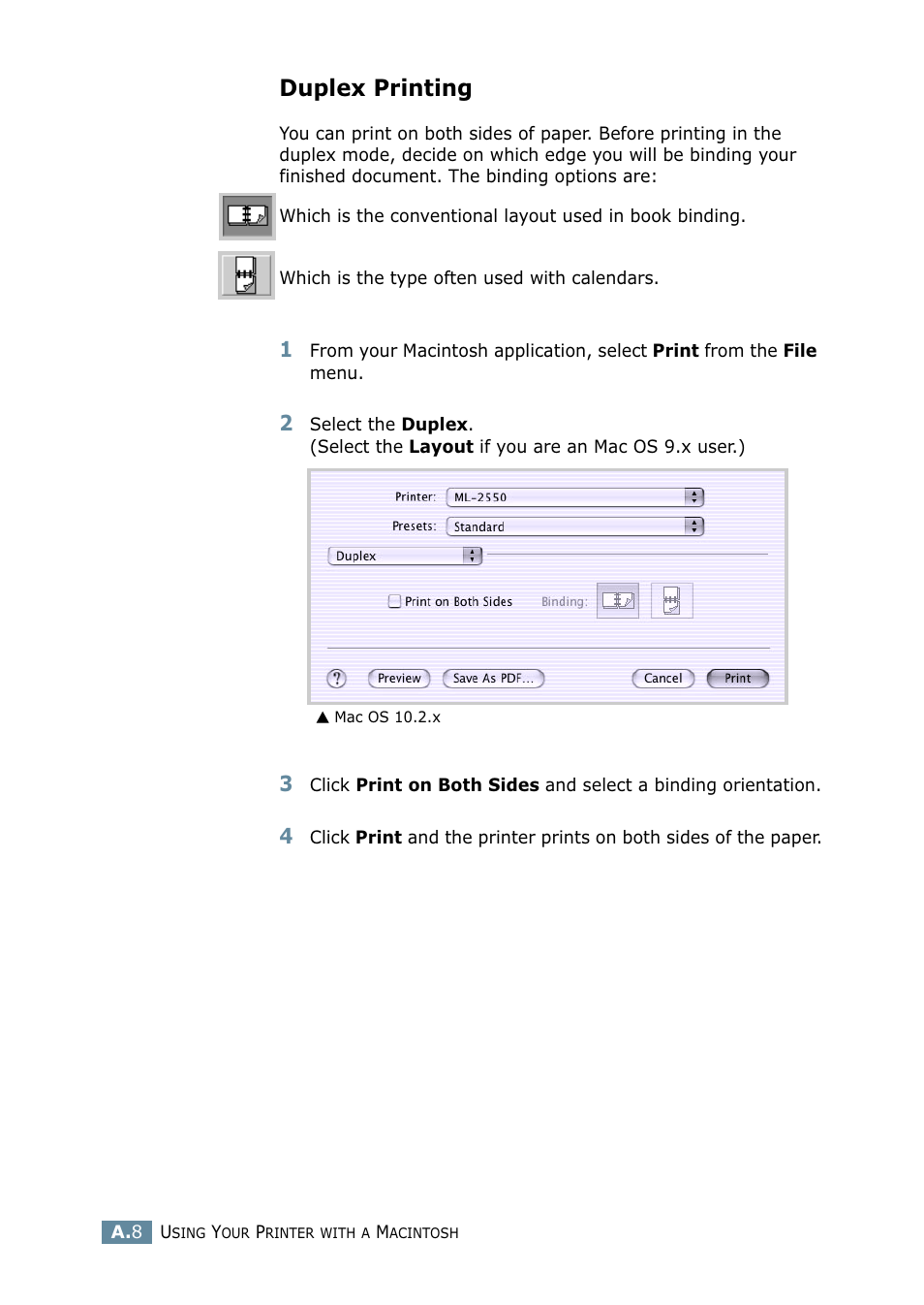 Duplex printing | Samsung ML 2550 User Manual | Page 161 / 231