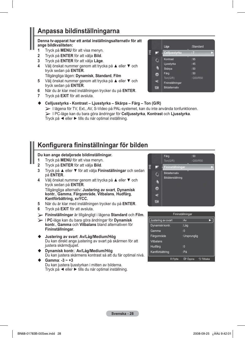 Anpassa bildinställningarna, Konfigurera fininställningar för bilden | Samsung BN68-01783B-00 User Manual | Page 108 / 389